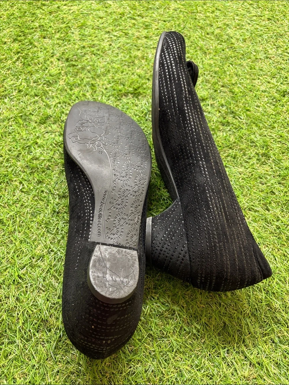 BeautiFeel Black Suede Flats with Rosette Accent