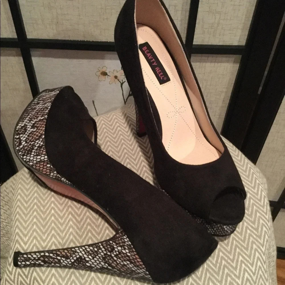 Beauty Heel Faux Suede and Faux Snakeskin Heels