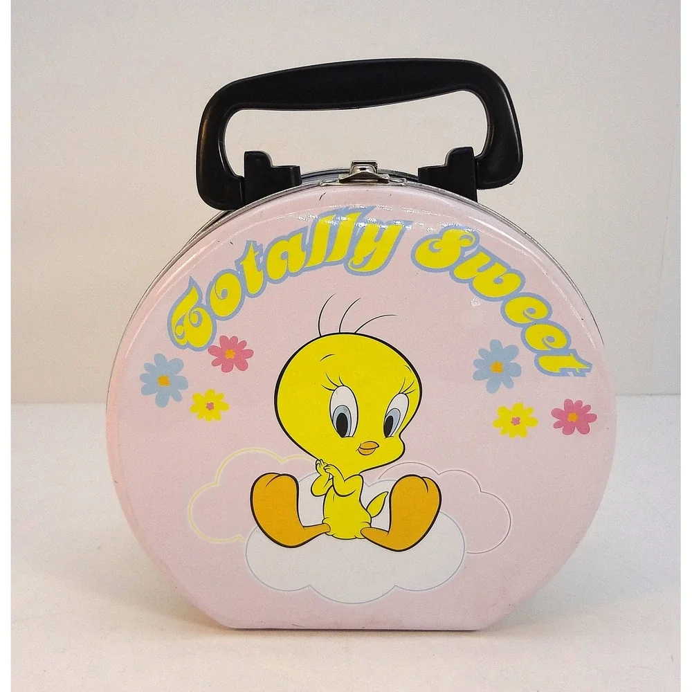 Vintage Looney Tunes Tweety Bird Totally Sweet Round‎ Tin Lunchbox Carry Case