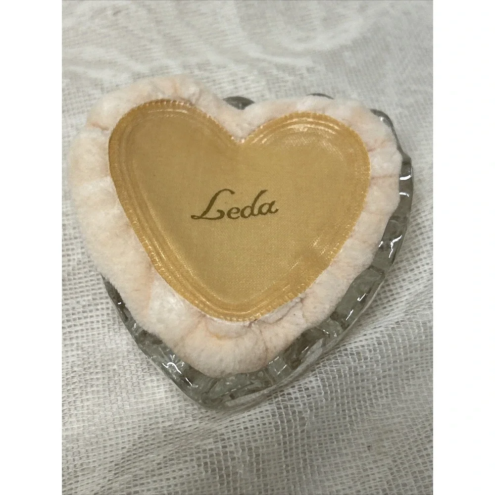 Lead CRYSTAL Heart Shaped Dish With Powder Puffs Trinkets Tray Cosmetics Zajecar