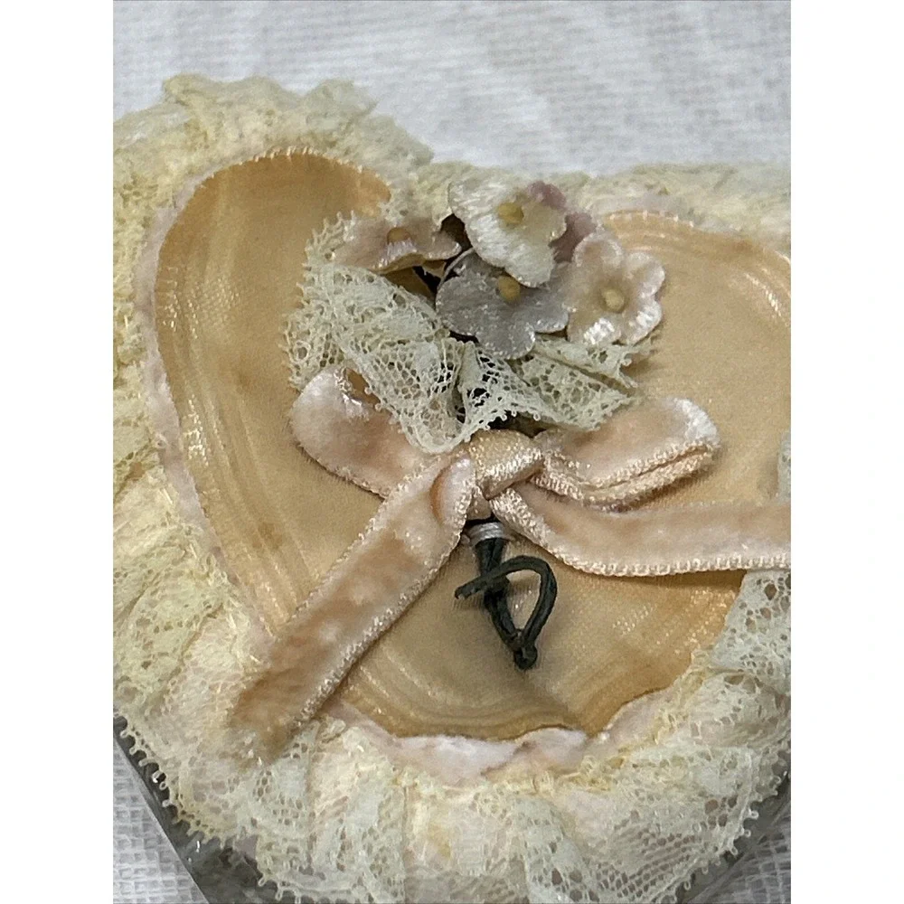 Lead CRYSTAL Heart Shaped Dish With Powder Puffs Trinkets Tray Cosmetics Zajecar