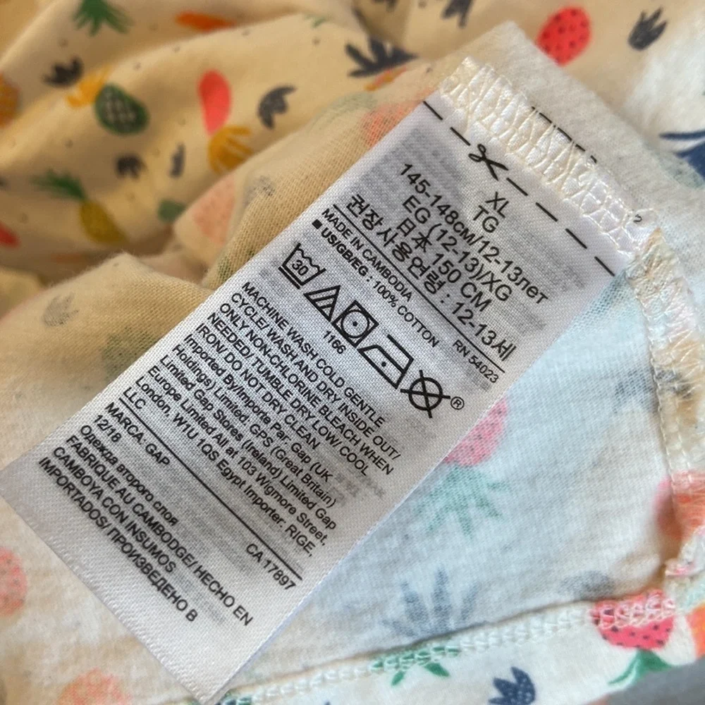GAP Girls Pineapple Patterned Cotton T-shirt Short Sleeve Dress - XL