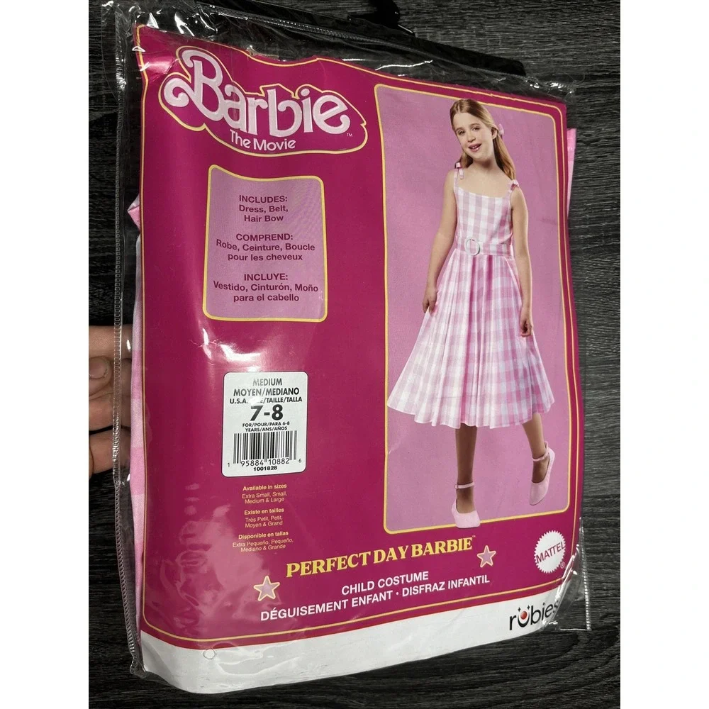 Barbie The Movie Youth‎ Child Medium (7-8) Halloween Costume Dress Hair Bow Belt