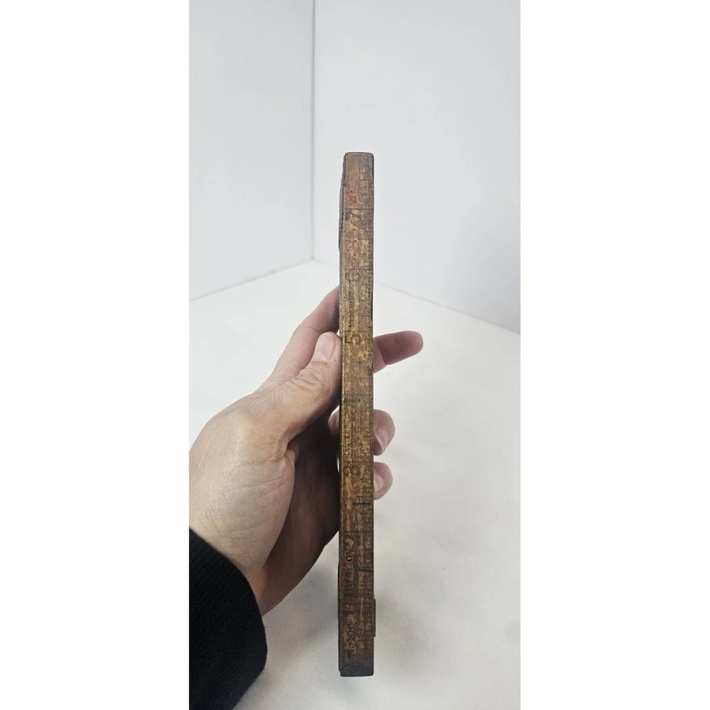 Vintage‎ Wooden Sliding Ruler Carpenter Tool 6 Ft Brass Sliders Antique USA