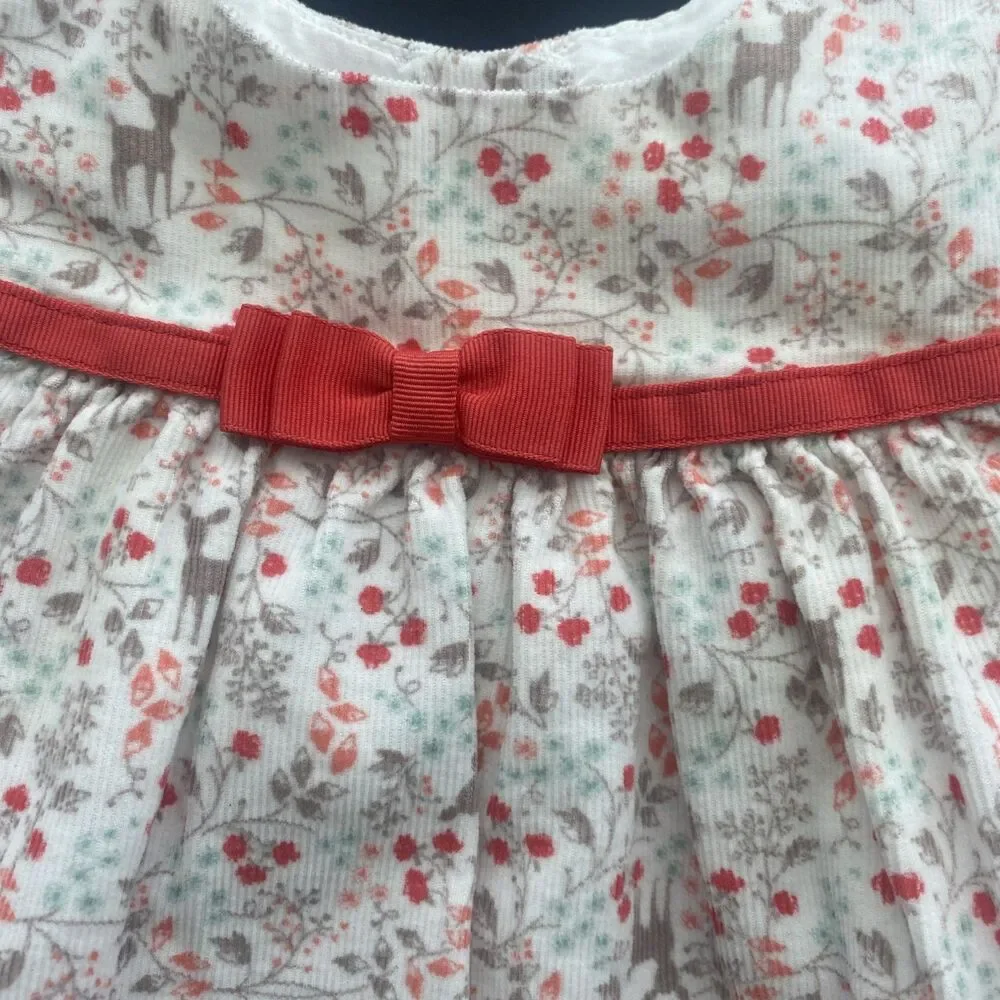 Gymboree Baby Dress 6-12 Months Floral Corduroy Bow Fall 2016 Woodland Deer