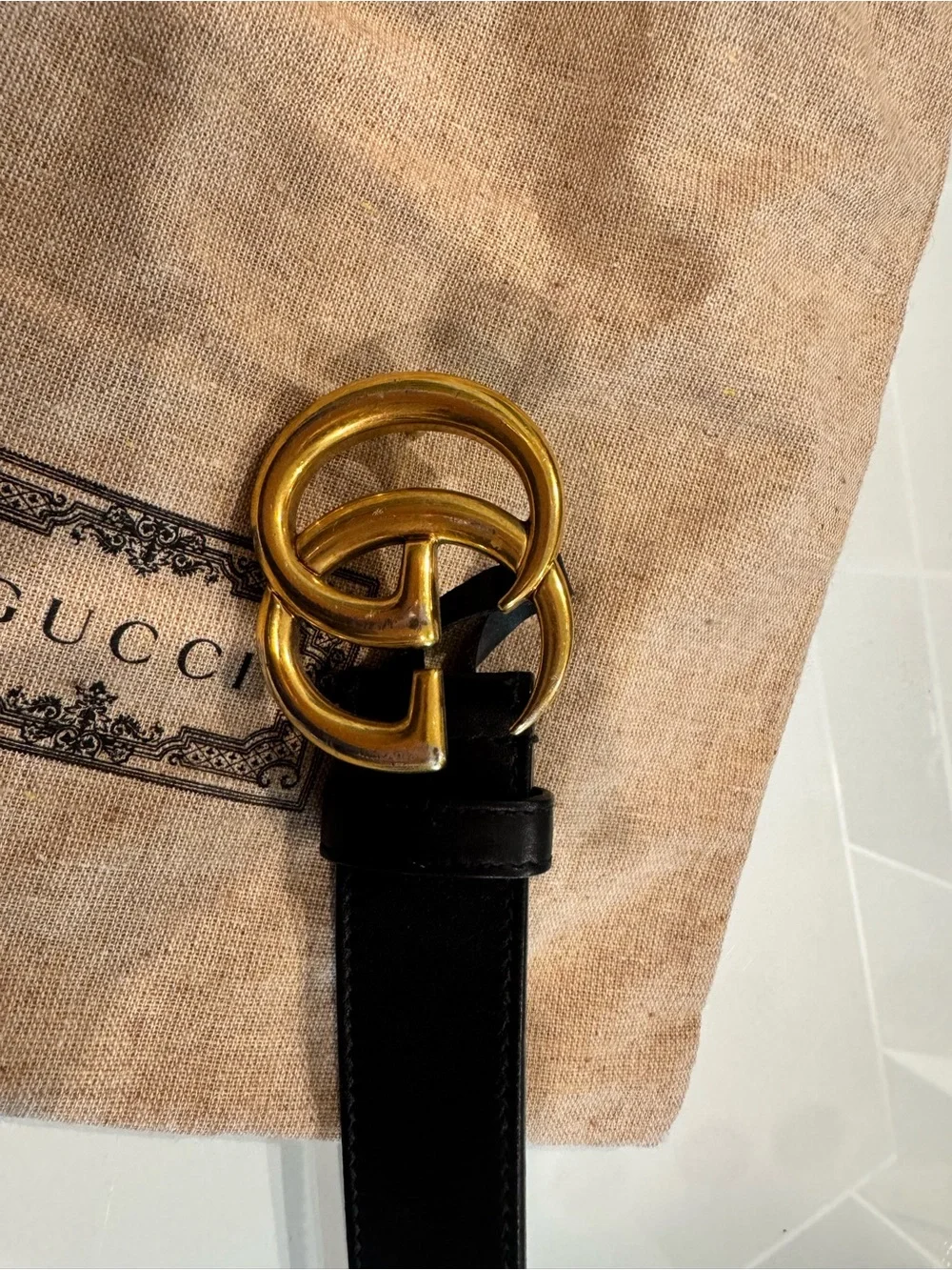 Gucci Double G Buckle Black Leather Women’s Belt size 80/32