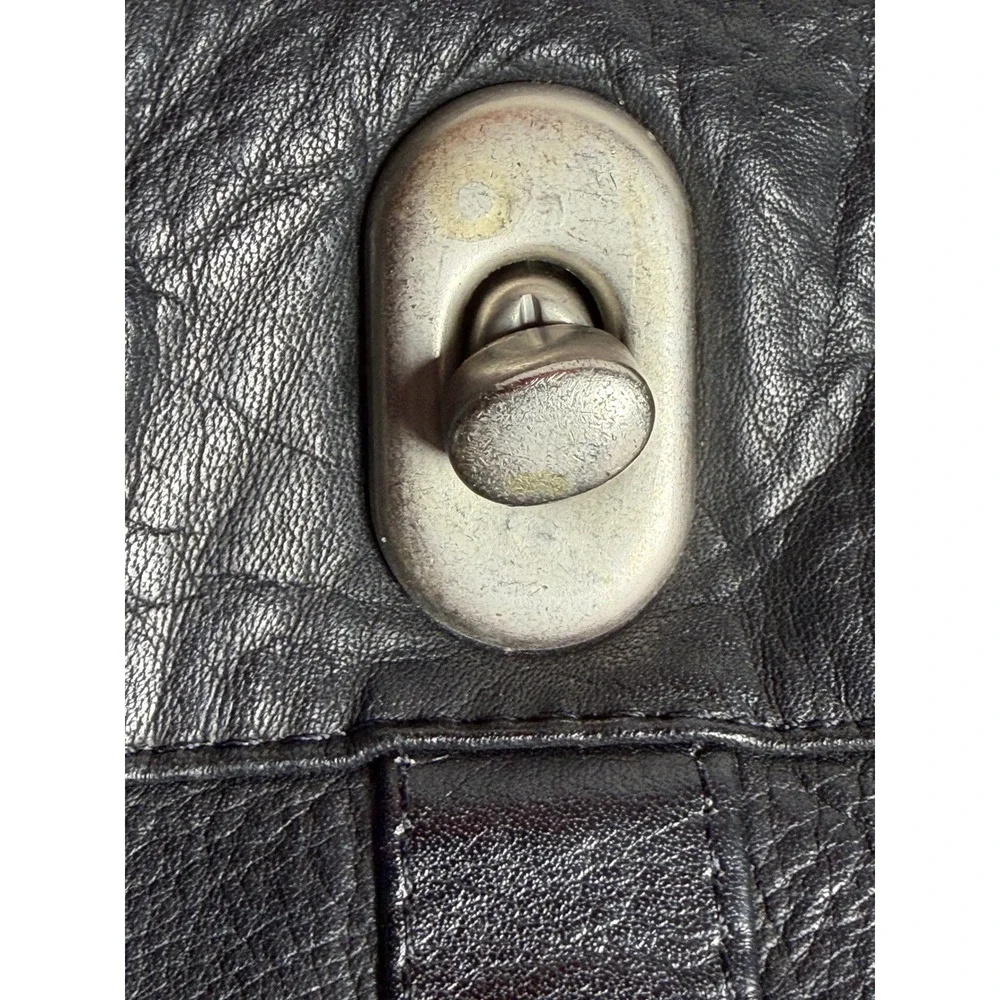 Vintage 90s Black Leather Messenger Unisex‎ Black Large Laptop Bag IMPERFECTIONS