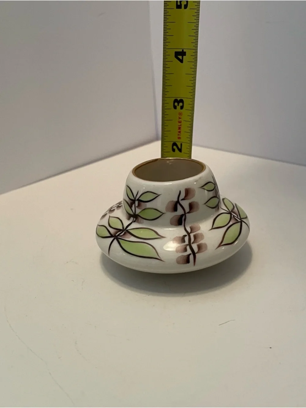 Vintage Hand Painted Porcelain Mini Vase Leaf Motif 2.5”‎