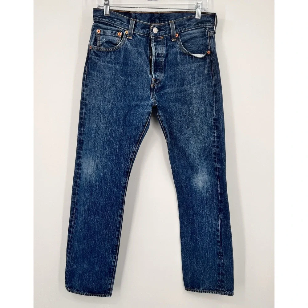 Levis 501 Original Fit Mens Blue Straight Leg Button Fly Denim Jeans W30 L30
