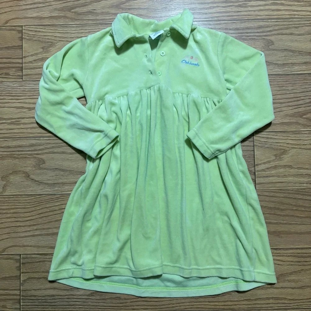 Vintage 90s OshKosh B’Gosh Velour Green Flowers Spring Dress Girls 6X