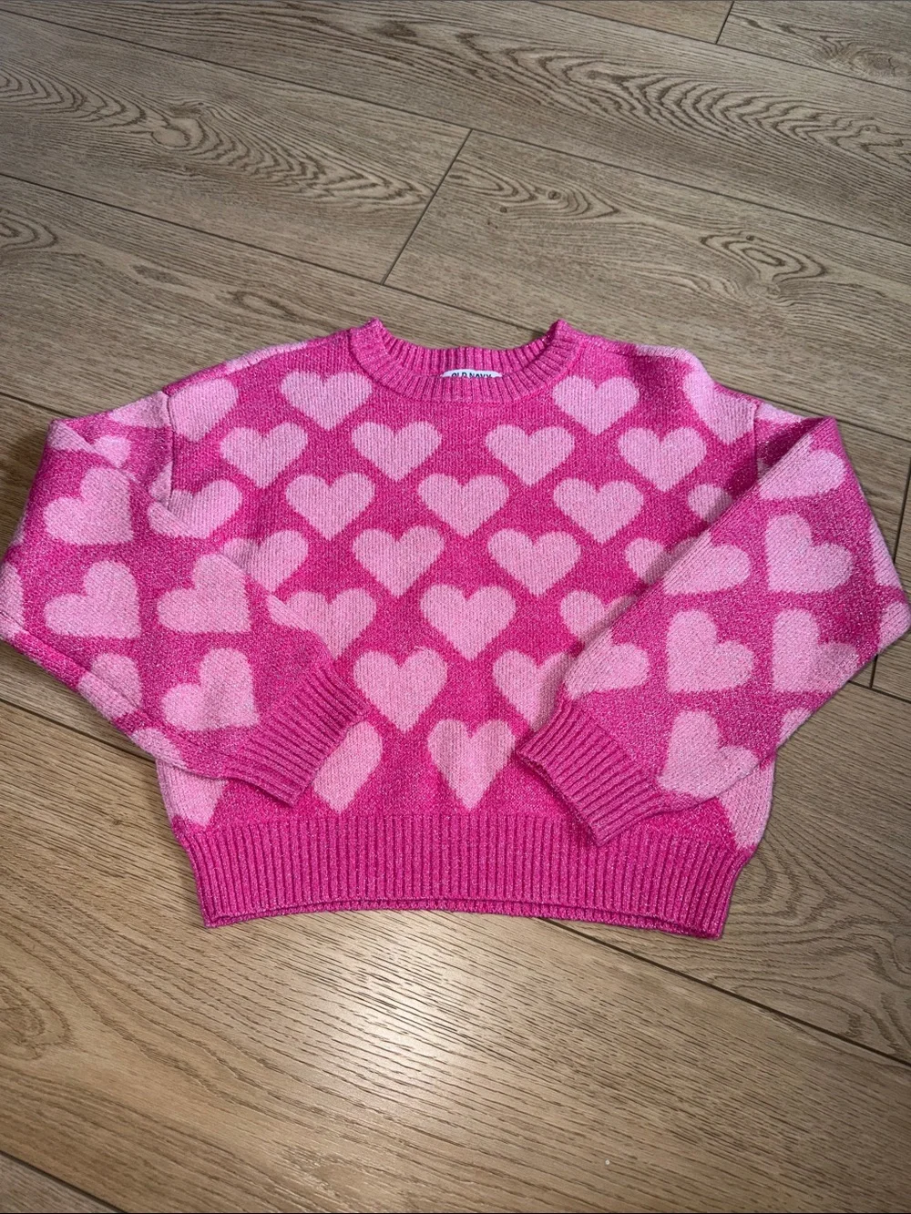 Old Navy Hot Pink and Light Pink Heart Crewneck Sweater