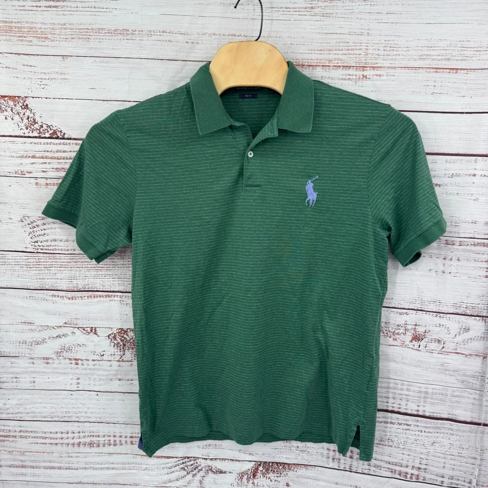 Polo Ralph‎ Lauren Polo Shirt Mens Large Pro Fit Green Striped Short Sleeve Pony