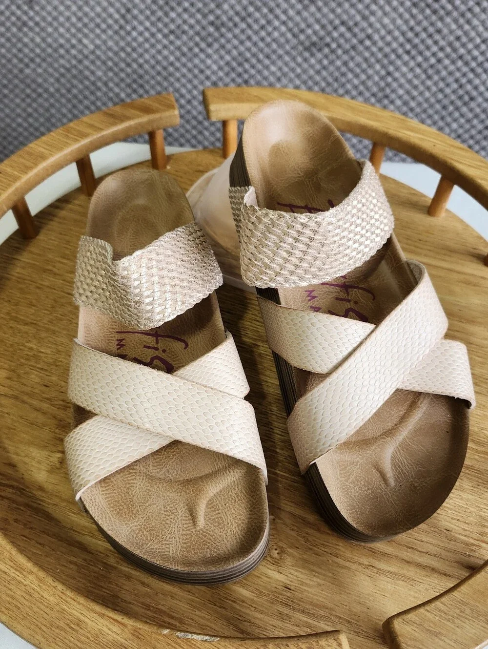 Blowfish Rosegold Metallic Crisscross Platform Slide Sandals 8
