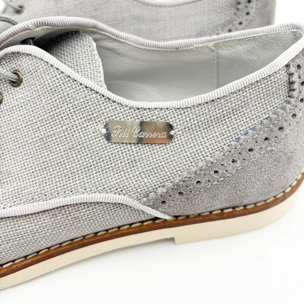 Pili Carrera Gray Linen and Suede Oxford Shoes Size EU 35
