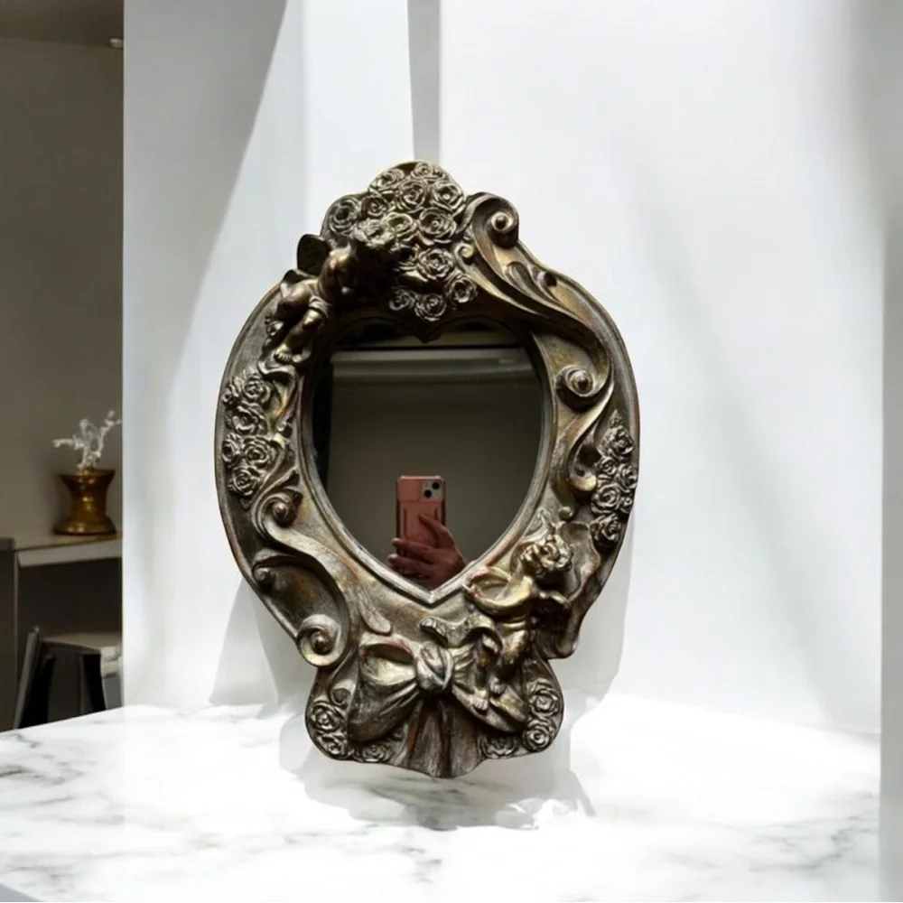 Vintage cherubs angels Gold Heart-Shaped Wall Mirror