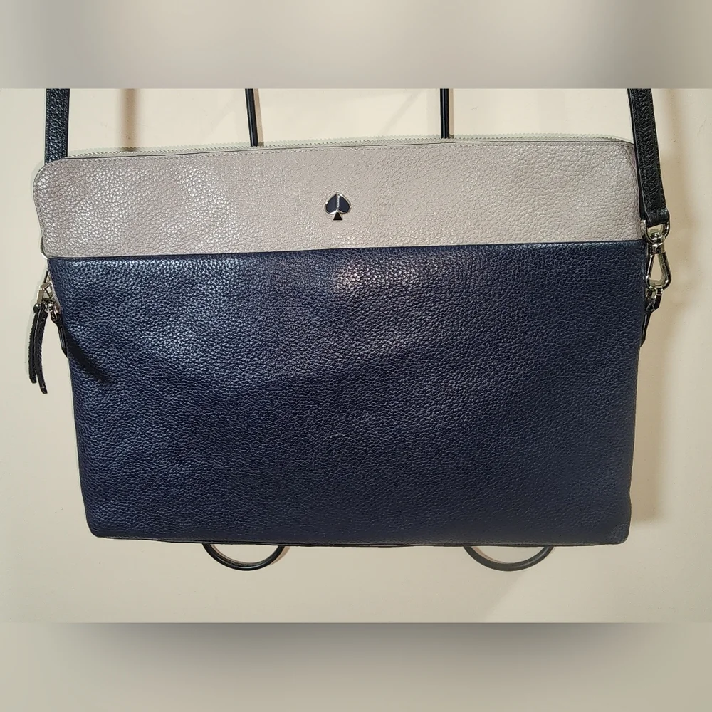 Kate Spade New York Leather Laptop Gray Navy Blue Black Case Carryall Bag