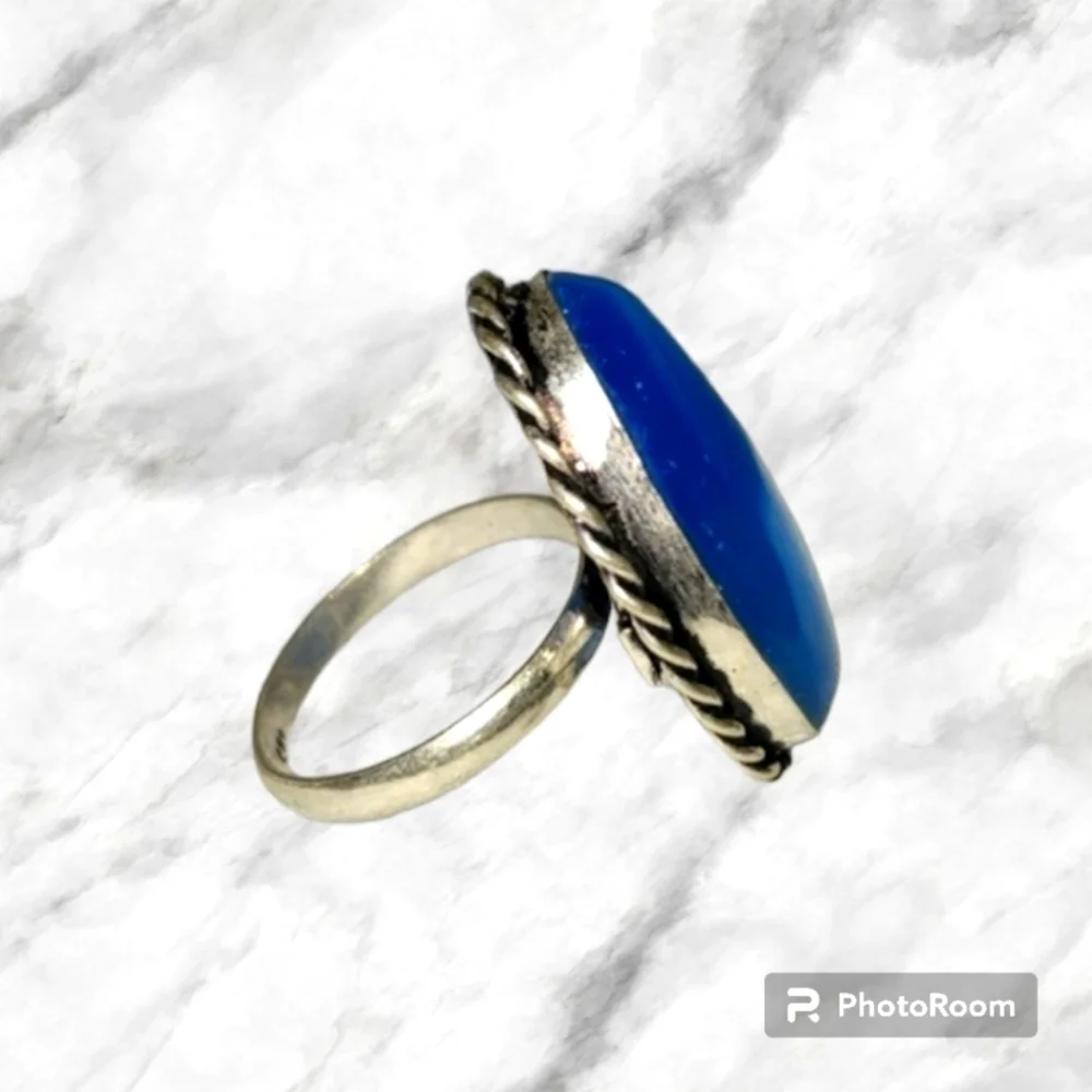 BLUE Chalcedony Silver Ring