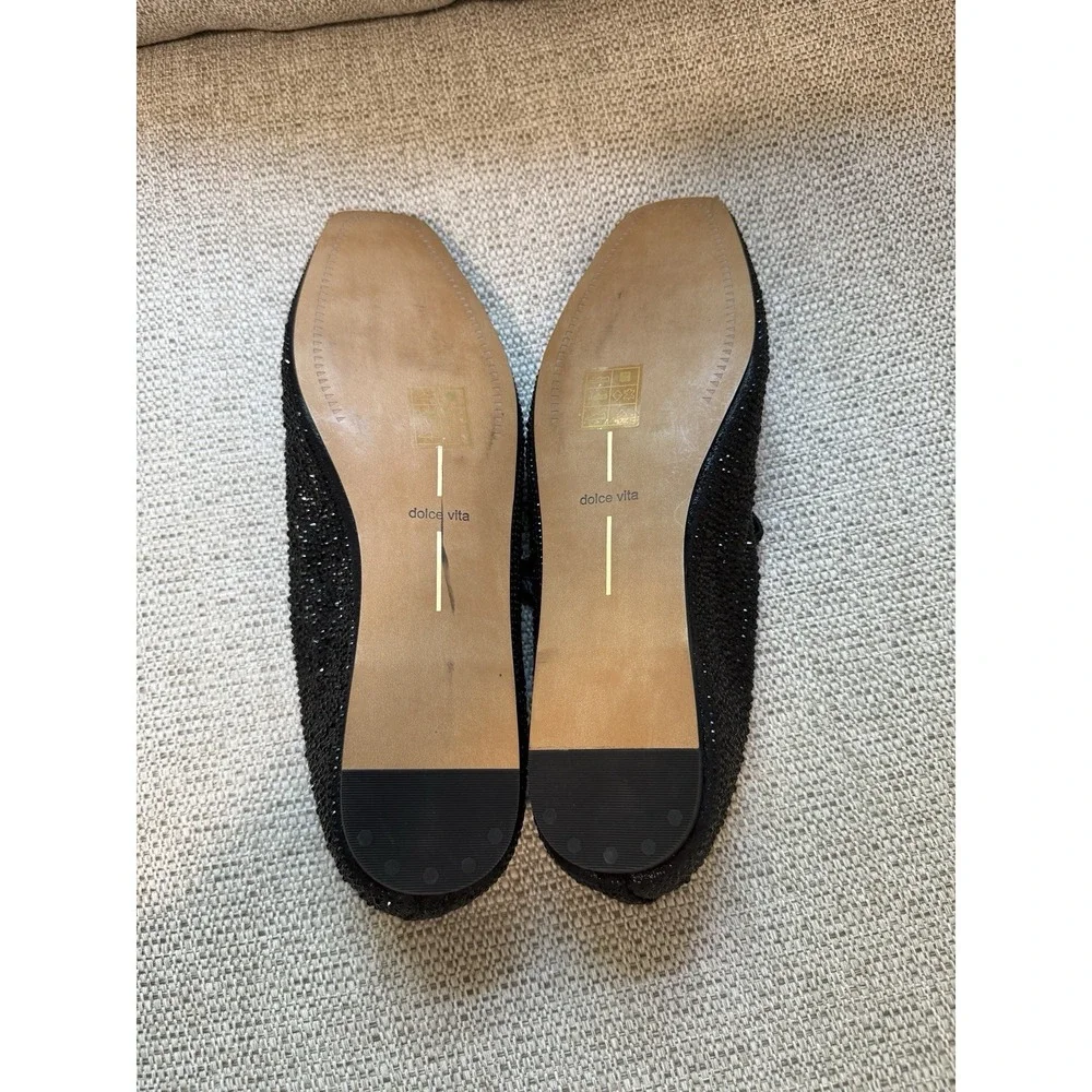Dolce Vita Reyes Black Metallic Crystal Square Toe Mary Jane Flats