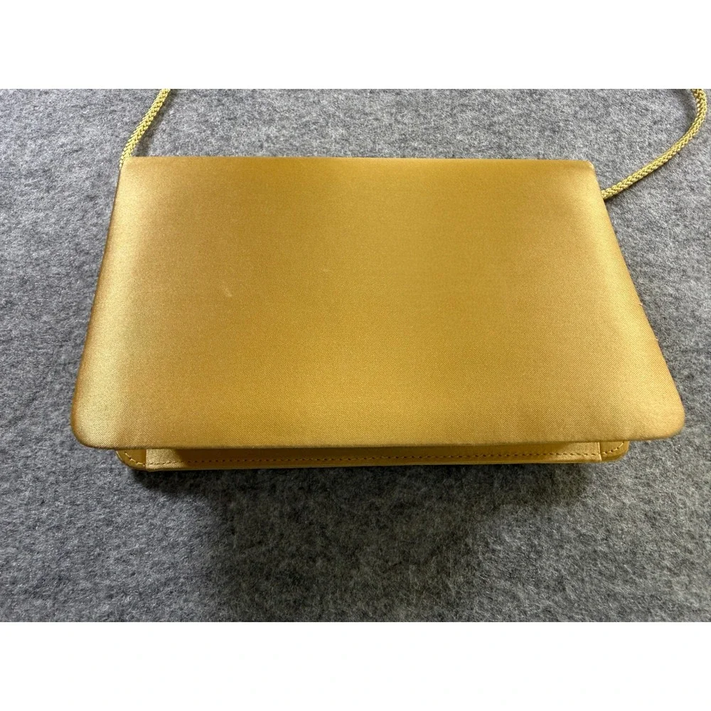 Unbranded Satin Evening Clutch Bag Womens OS Gold Yellow Braided Strap Mirror
