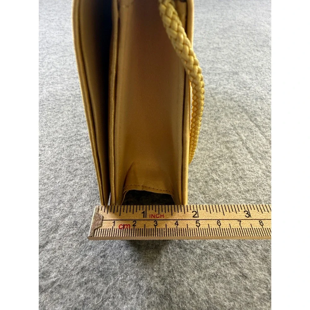 Unbranded Satin Evening Clutch Bag Womens OS Gold Yellow Braided Strap Mirror