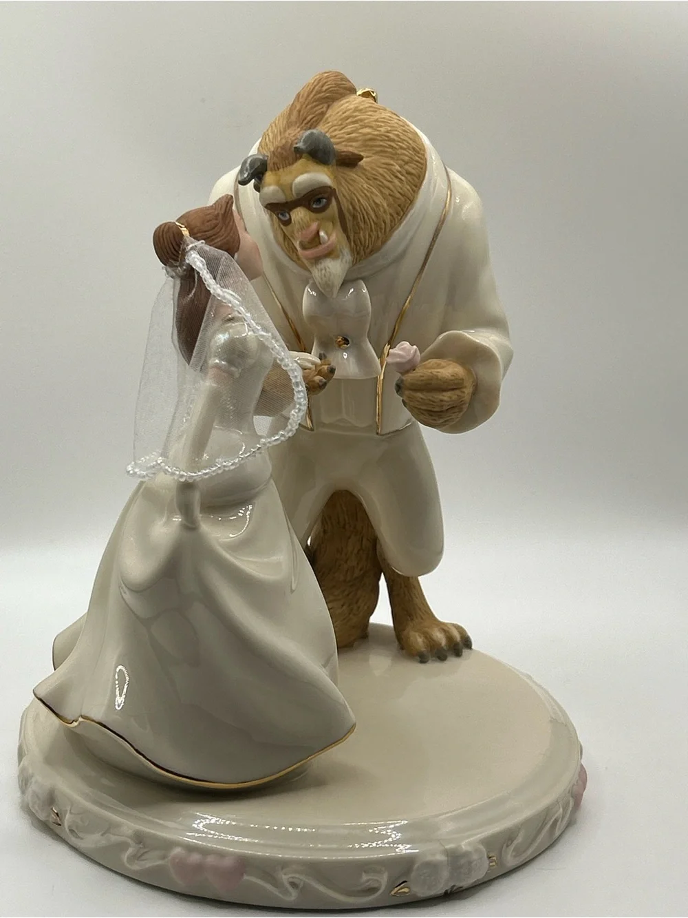 Lenox Beauty and the Beast Porcelain Figurine Bride Belle w Beast Cake Topper