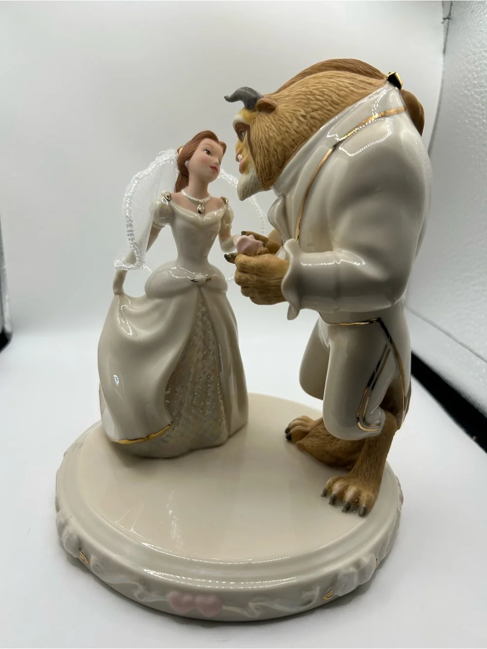 Lenox Beauty and the Beast Porcelain Figurine Bride Belle w Beast Cake Topper