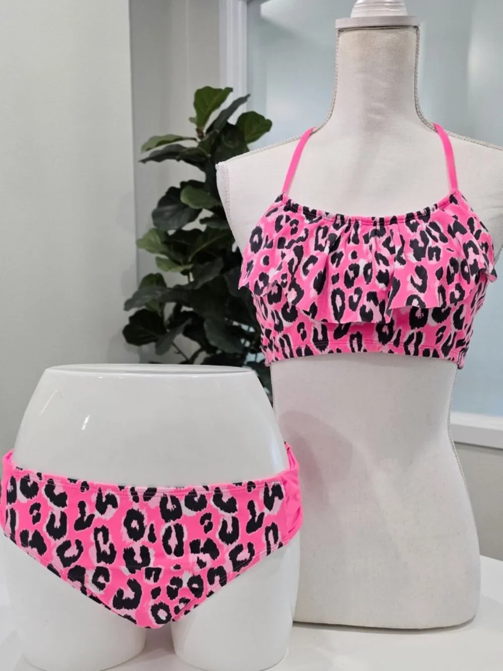 Justice ✦ Girls Pink Black Leopard Print Ruffle Bikini Set ✦ Coquette Girl Sz 20