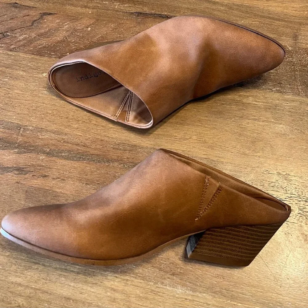 Indigo Rd Shoes Womens 8M Casual Slip On Clog Bootie Brown‎ Faux Leather Heel