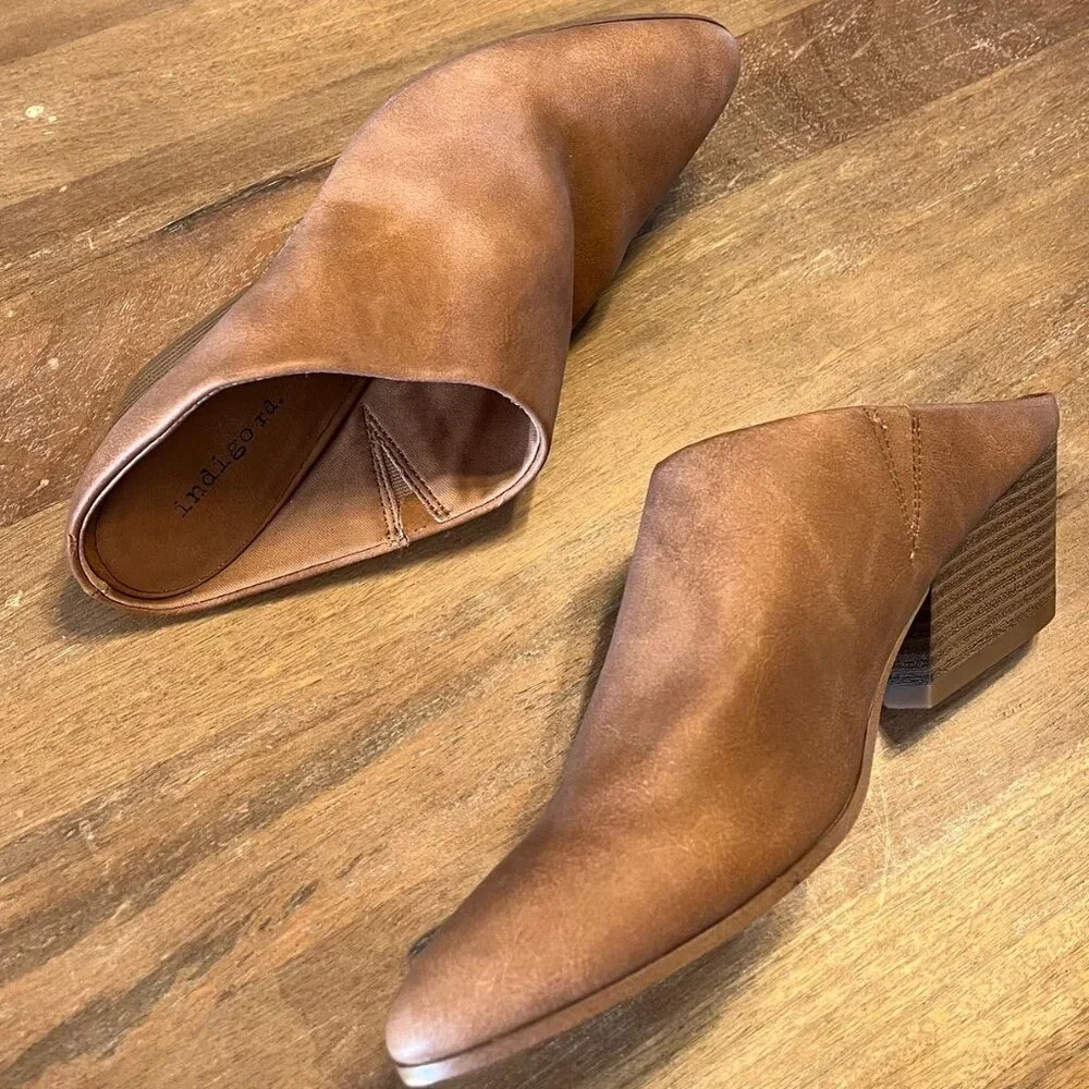 Indigo Rd Shoes Womens 8M Casual Slip On Clog Bootie Brown‎ Faux Leather Heel