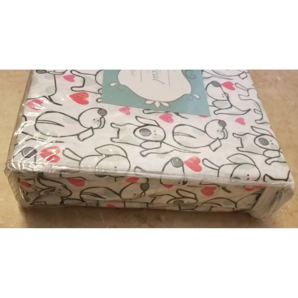 Whimsical Collection TWIN 3pc Sheet Set Puppy Love Dog Hearts White NEW‎