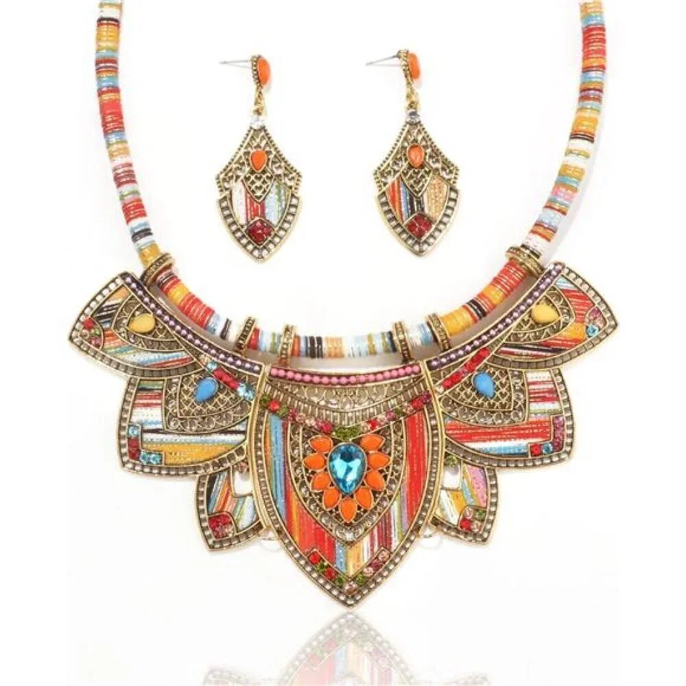 Gold Bohemian Jewelry Sets for Women Boho Tribal Retro Statement Choker Necklace