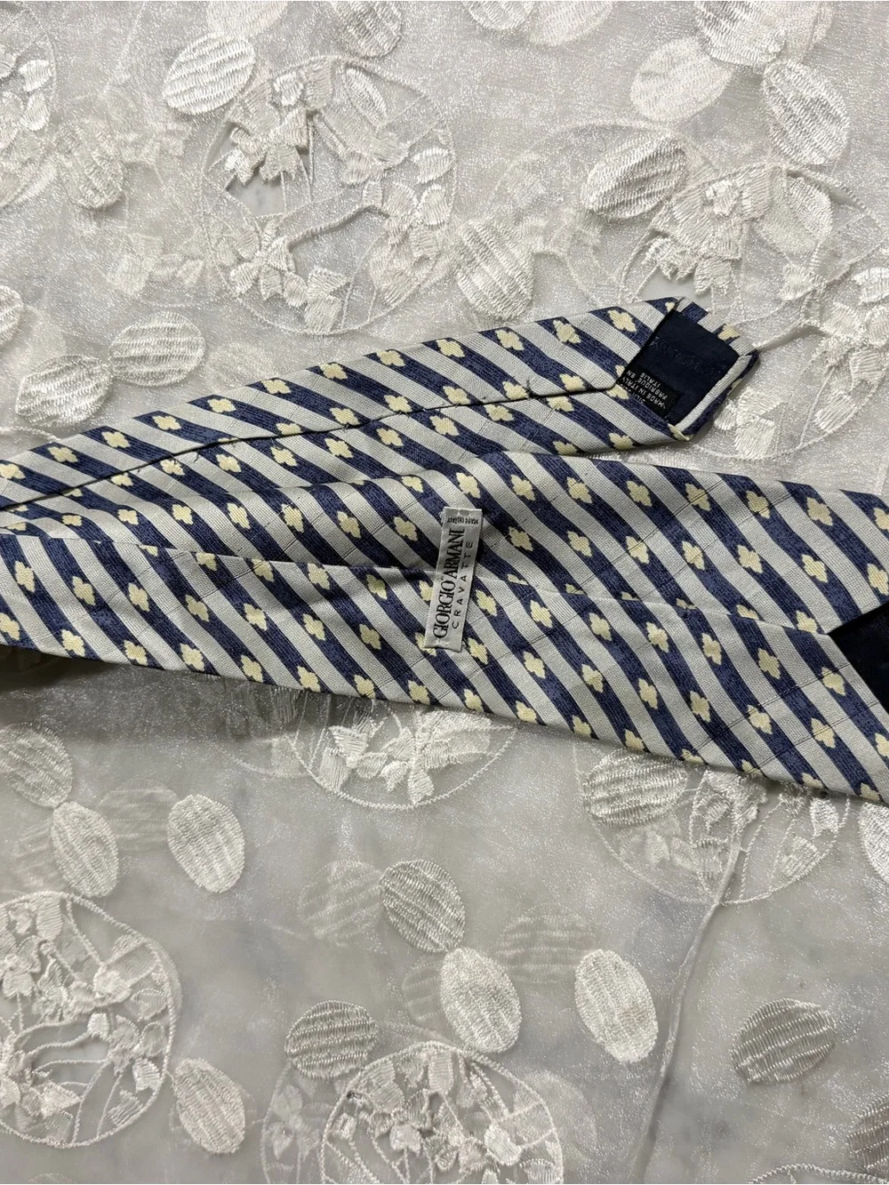 Giorgio Armani Navy and Cream Diagonal Stripe Silk Tie