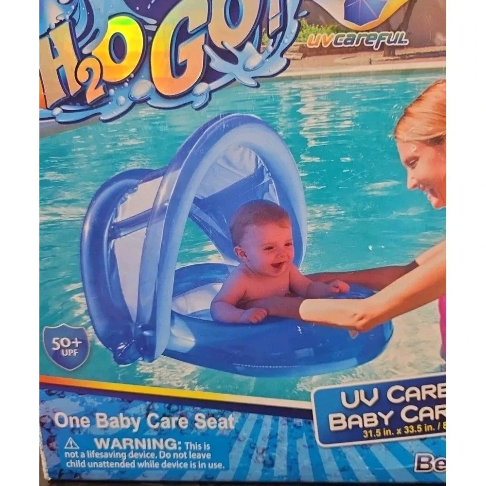 H2O Go! Baby Care Seat Float 50+ UPF‎ Protection Detachable Sun Shade Blue New