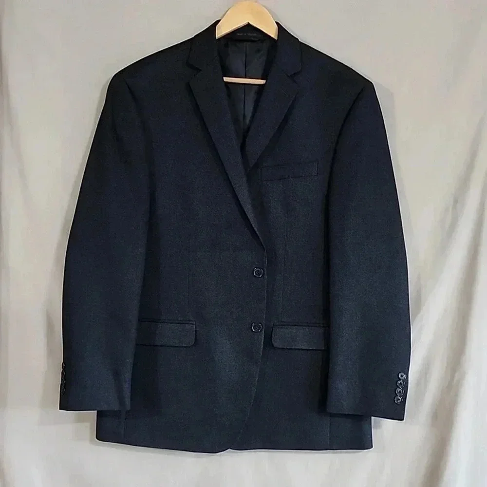 Van Heusen Mens 44R Navy Blue Two Button Blazer Sport Coat Jacket 772084899091