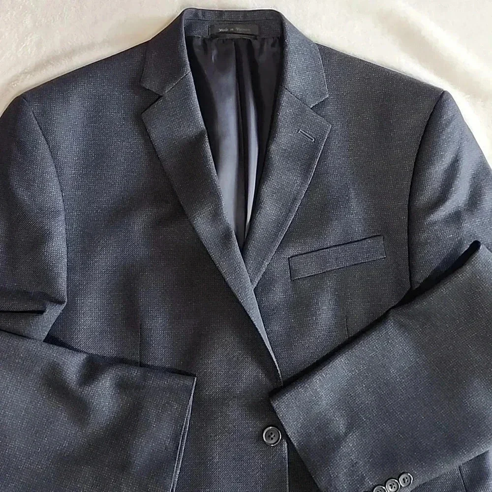 Van Heusen Mens 44R Navy Blue Two Button Blazer Sport Coat Jacket 772084899091