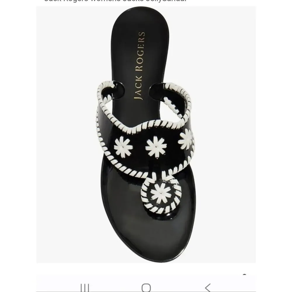 Jack Rogers Black and White Daisy Whipstitch Sandals