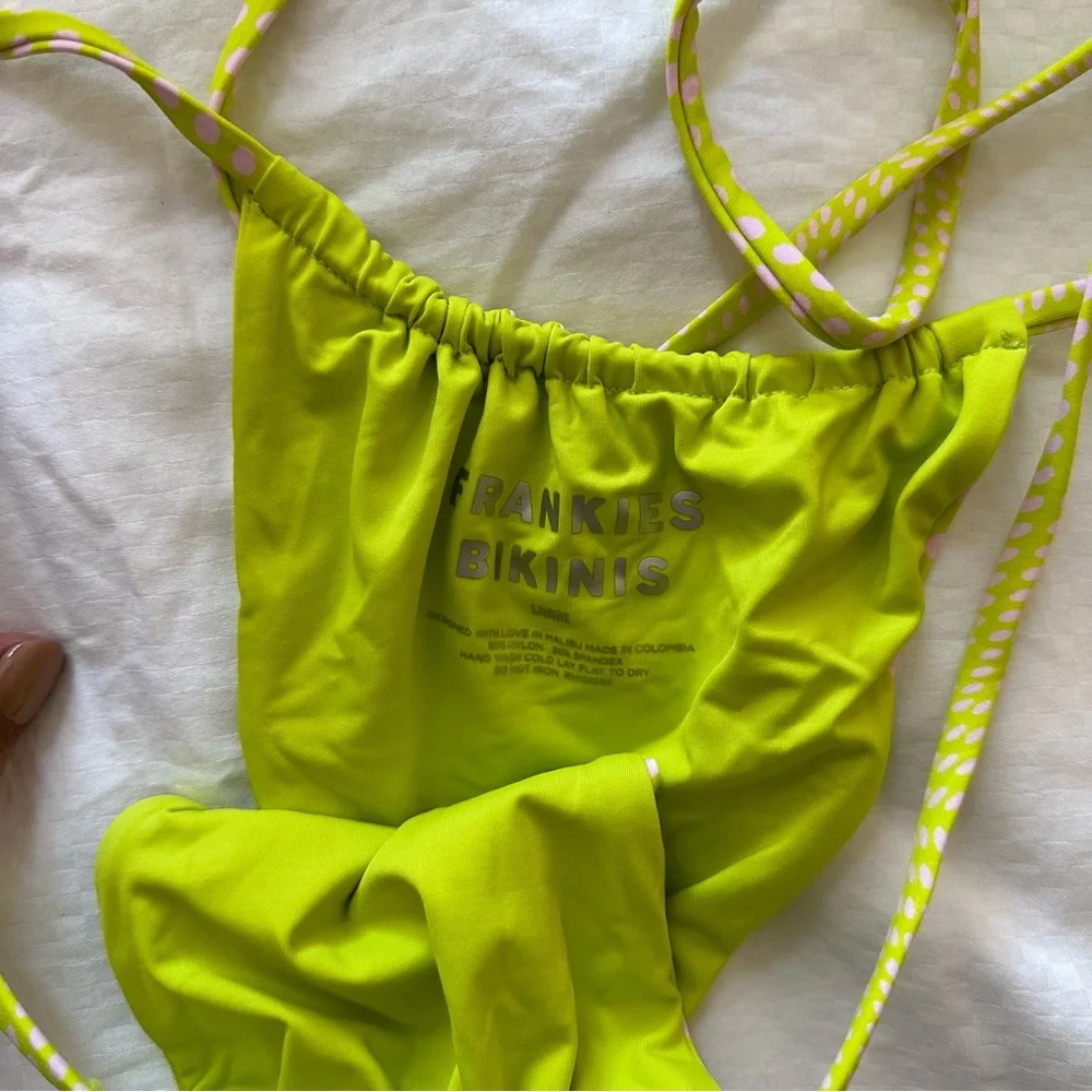 Frankie's Bikinis Neon Lime Patterned String Triangle Bikini