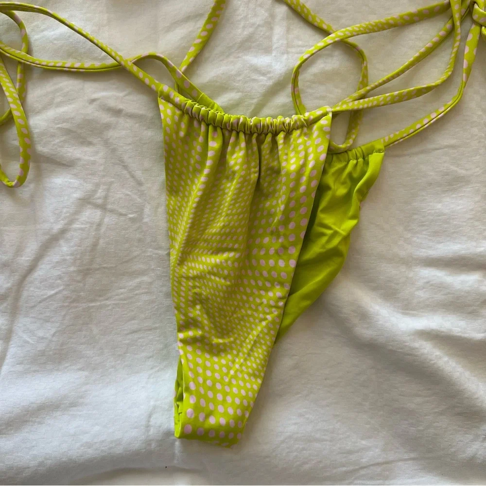 Frankie's Bikinis Neon Lime Patterned String Triangle Bikini