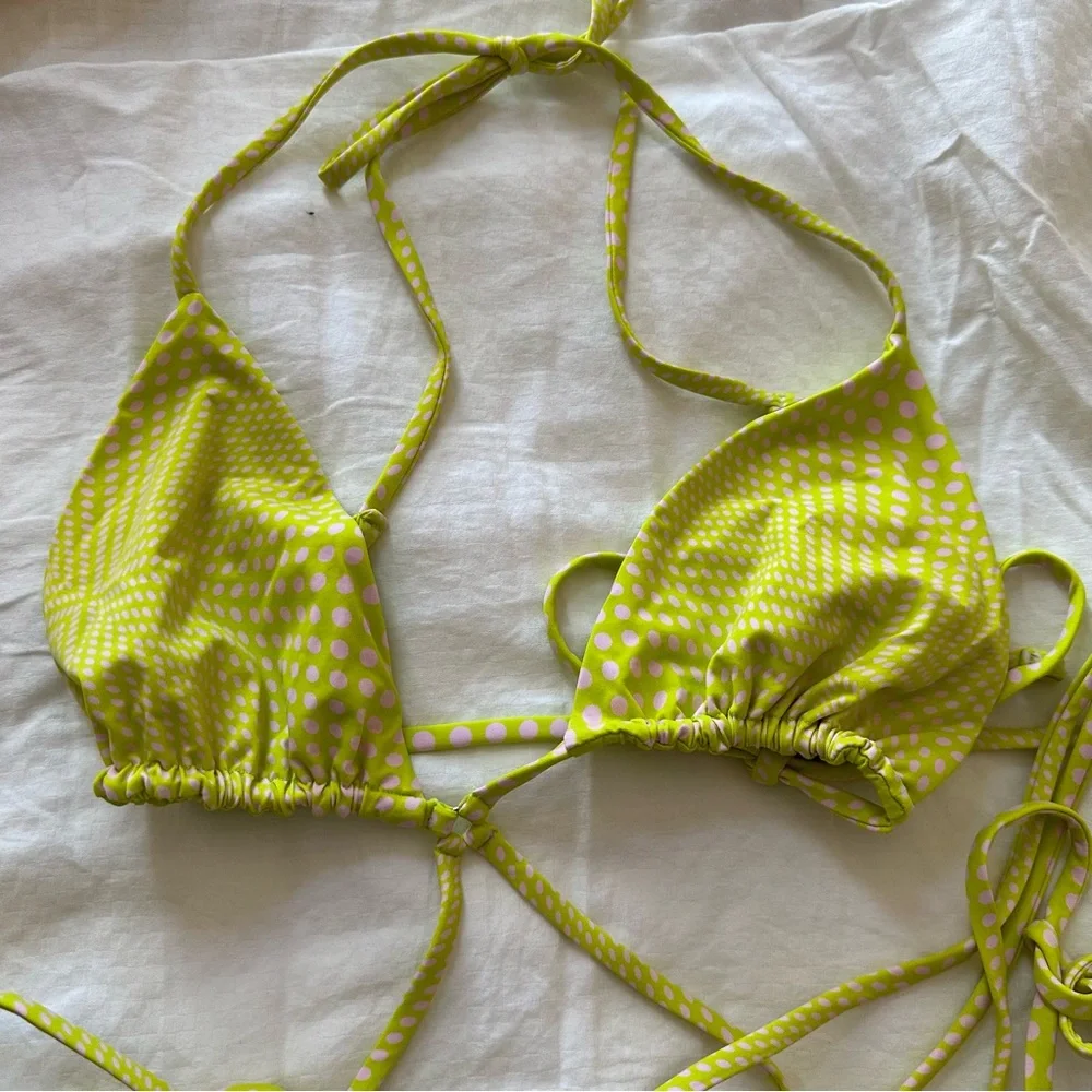 Frankie's Bikinis Neon Lime Patterned String Triangle Bikini