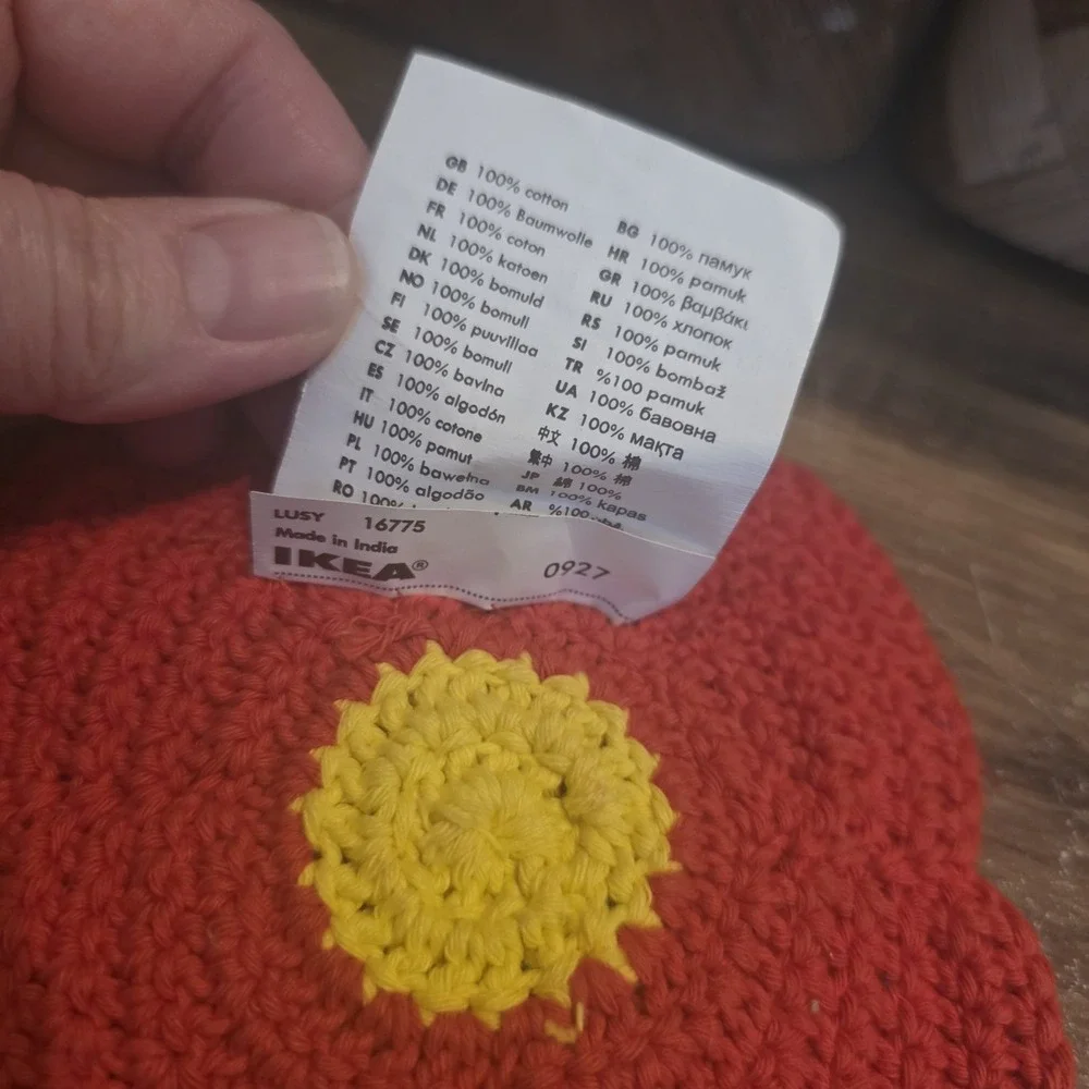 Ikea LUSY Lot of 3 Patches 100%‎ Cotton Sewing Quilting Crafts Crocheted Flowers