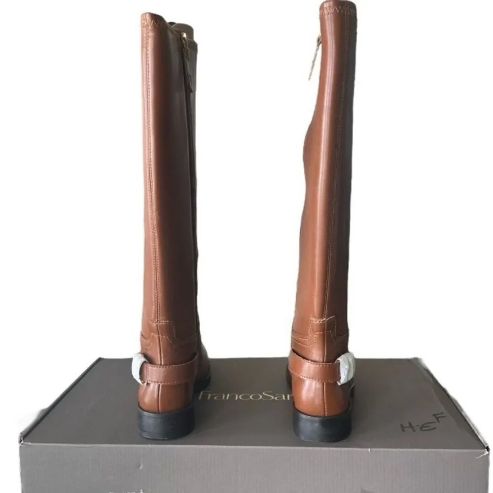 Franco Sarto Merina Cognac Brown Faux Leather Knee High Riding Boots Size 6.5⁠