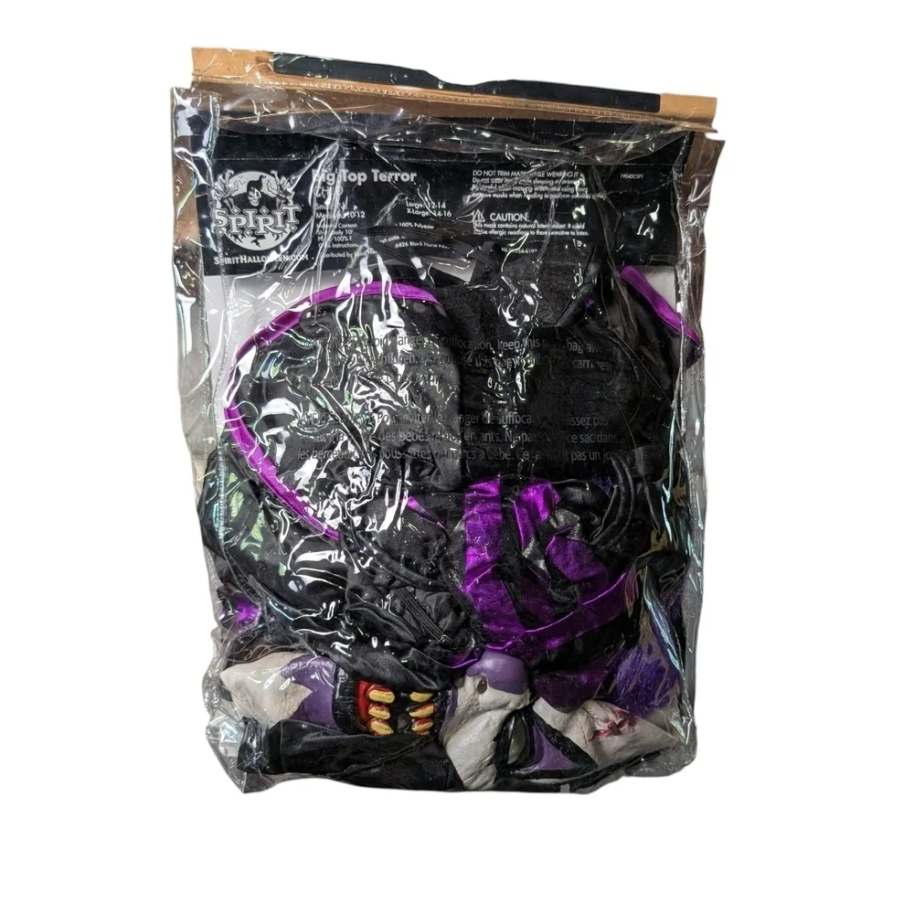 Spirit Halloween Creep Clown Costume Big Top Terror Purple Black Mask Hat Collar