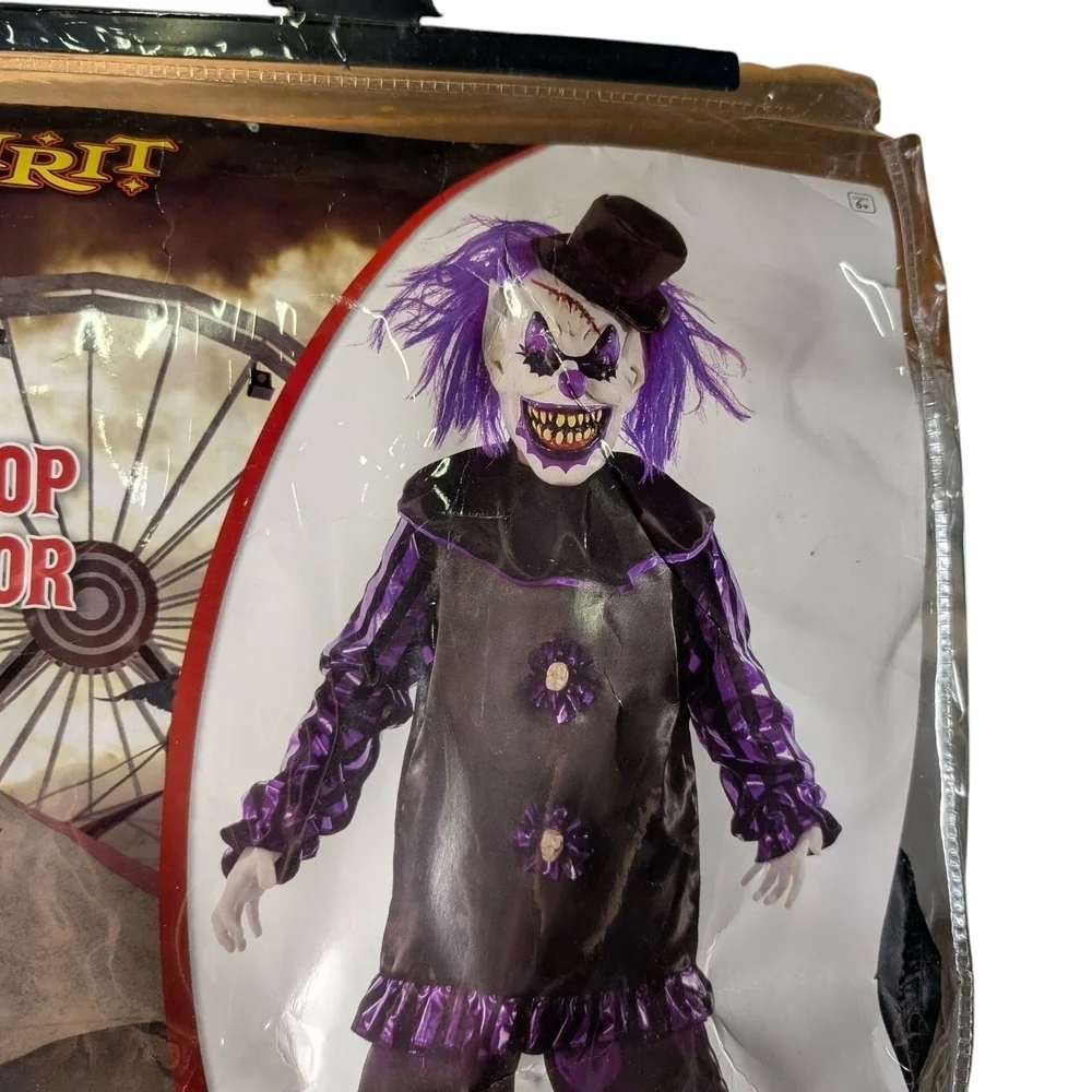 Spirit Halloween Creep Clown Costume Big Top Terror Purple Black Mask Hat Collar