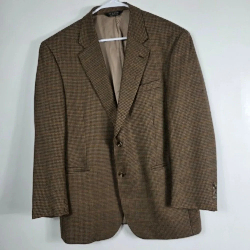 Jos A Bank Mens 43R‎ Brown Houndstooth FLAW Wool Blazer Sport Coat Jacket