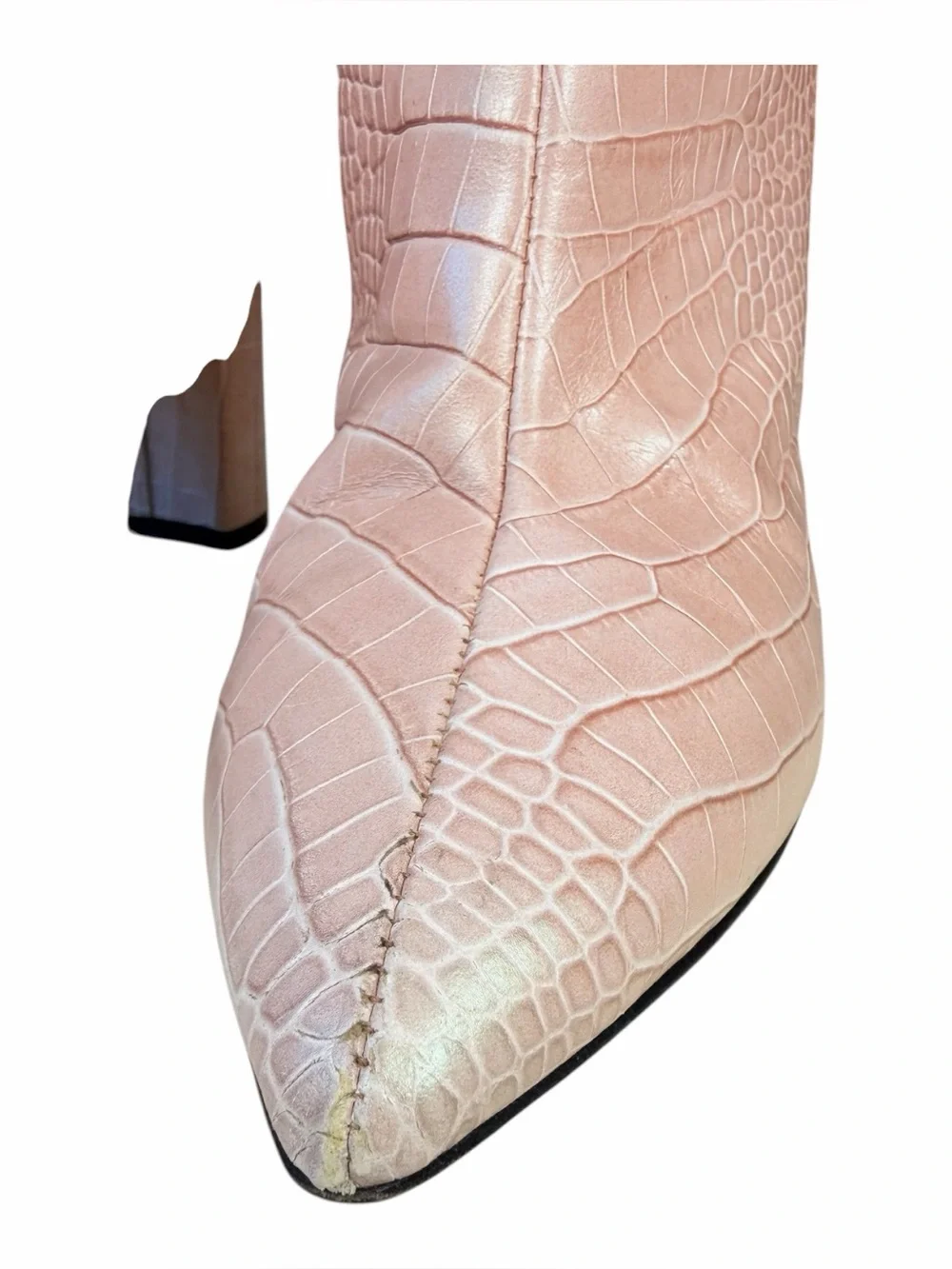 Paris Texas Women’s Tall Pink Croc-Embossed Pointed-Toe Boots