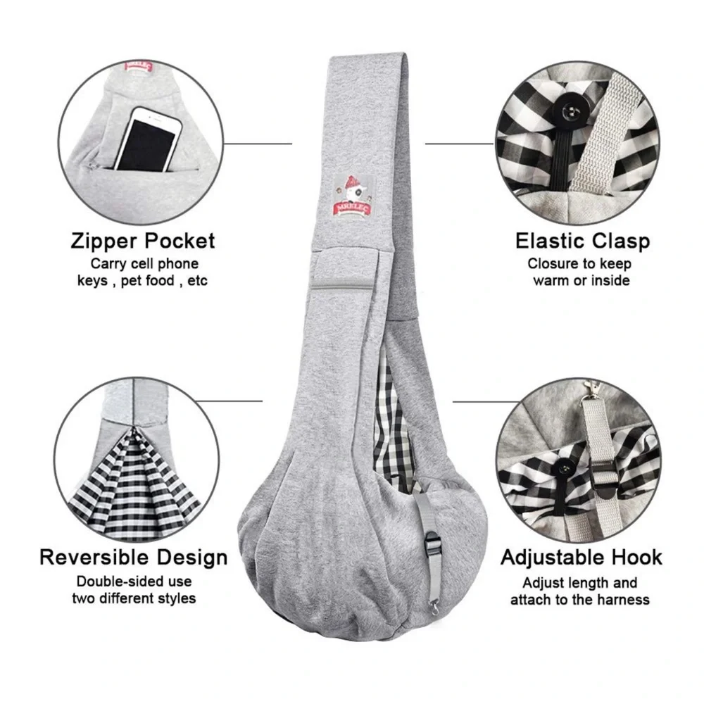 MRELEC Small Cat/Dog Carrier/Sling/Front Pack/Shoulder Bag in Grey and Gingham