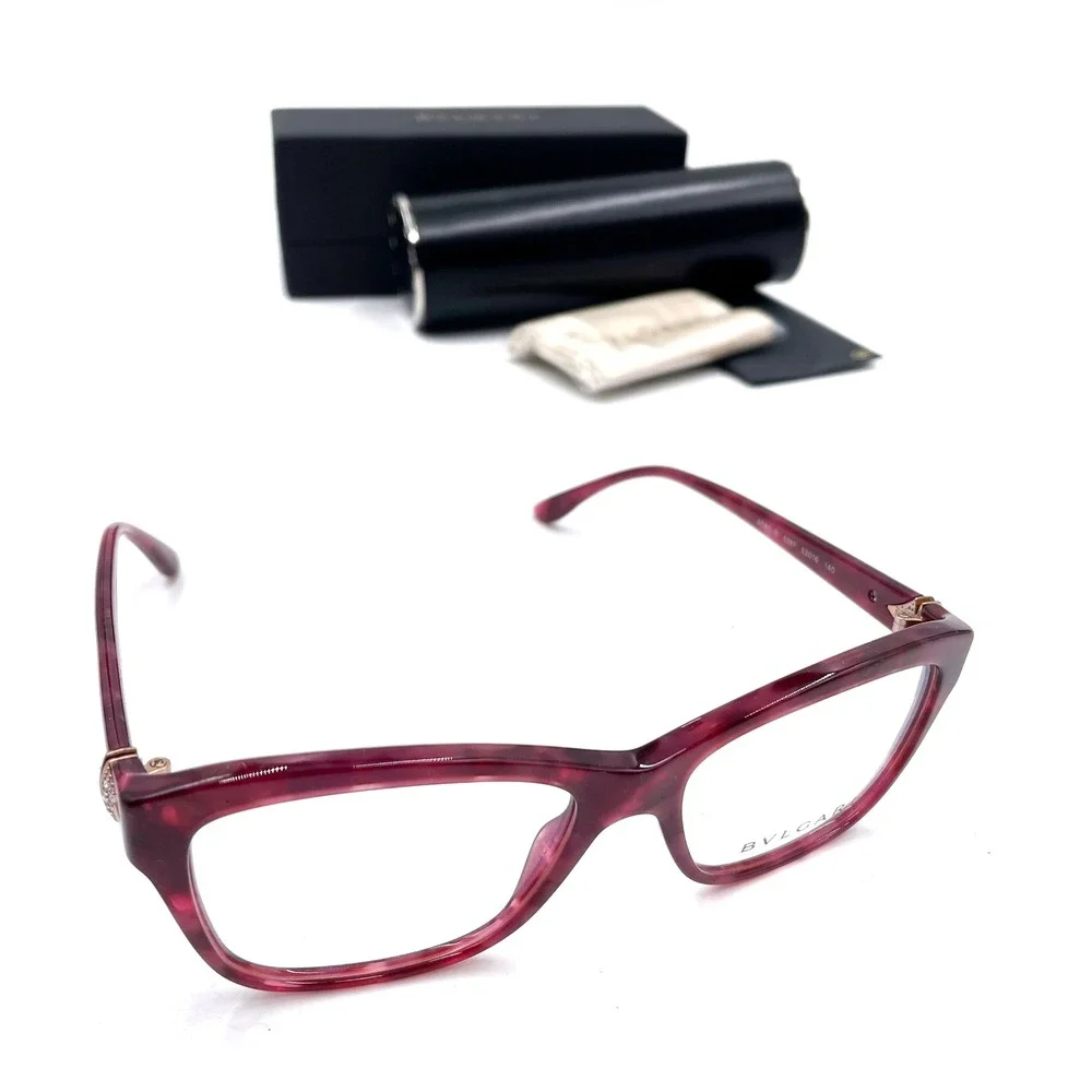 Bvlgari Cat Eye Eyeglasses Cherry Marble 4080-B Acetate‎ Full Rim Frames Women's