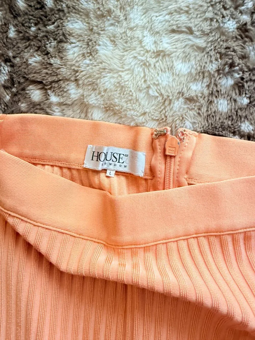 Size L House of CB Eve Neon Orange Ribbed Bodycon Maxi Skirt