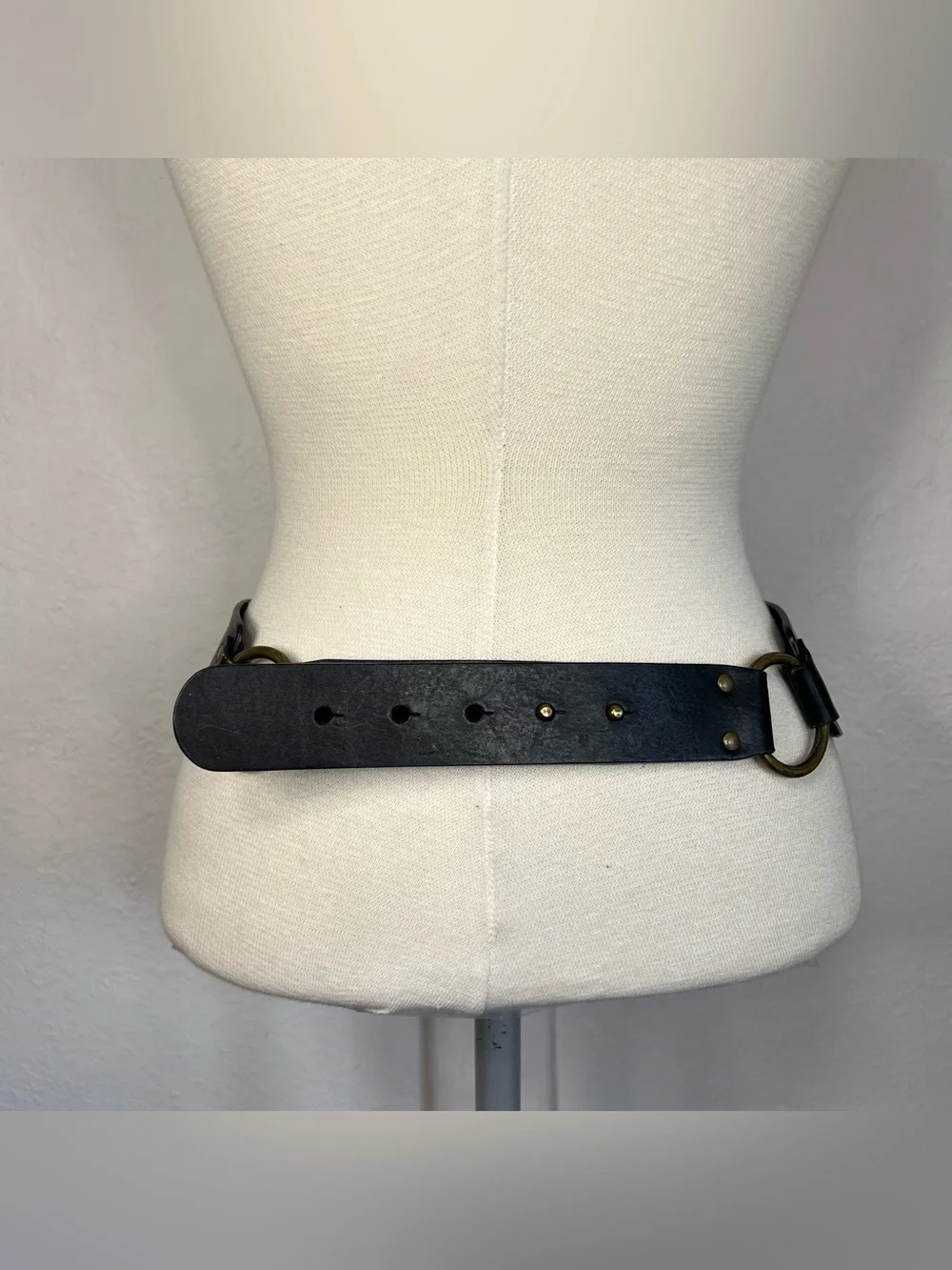 Hobo Wide Black and Brown Leather Waist Belt with Brass Ring