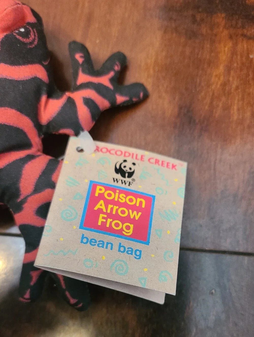 Vintage 1990 WWF Poison Arrow Frog Plush Bean Bag Tagged Determined Products Red